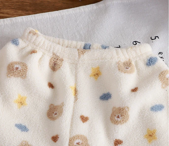Korean Cartoon Toddler Girls Fashion Plush Warm Outfits Boys Casual Home Clothes Children's Fleece Suit Simple Children Sportsw