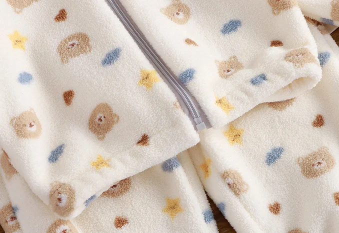 Korean Cartoon Toddler Girls Fashion Plush Warm Outfits Boys Casual Home Clothes Children's Fleece Suit Simple Children Sportsw