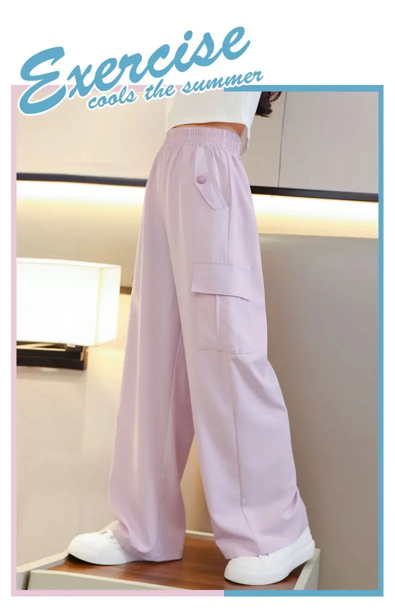 2026 Pants for Teenage Kids New Summer Streetwear Hip Hop Sweatpants for Girls Baggy Wide Leg Straight Trousers