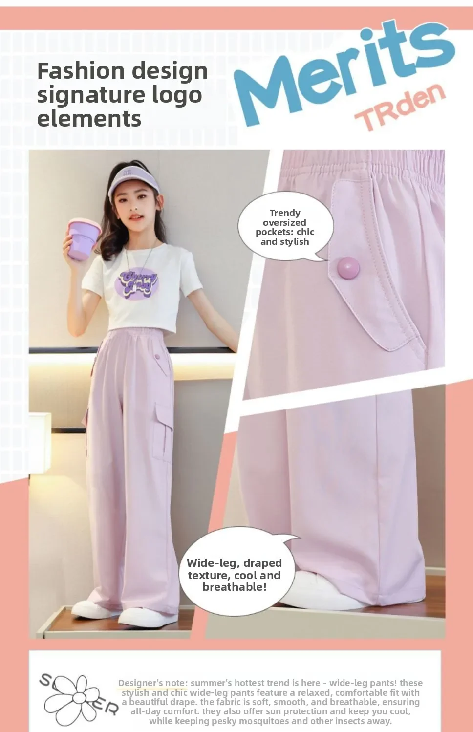 2026 Pants for Teenage Kids New Summer Streetwear Hip Hop Sweatpants for Girls Baggy Wide Leg Straight Trousers
