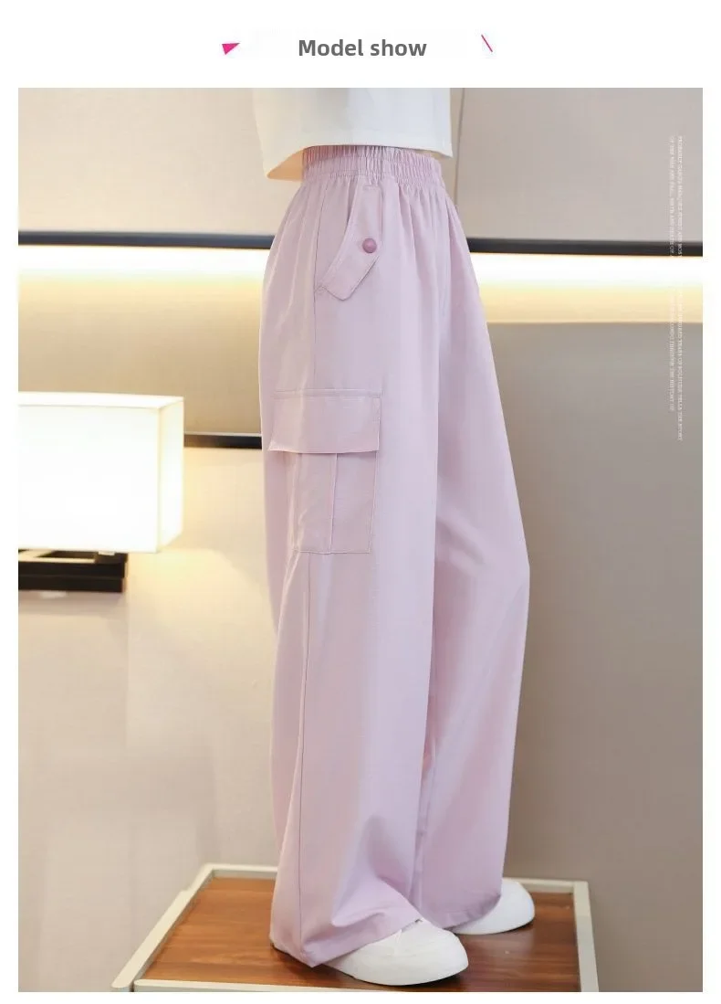 2026 Pants for Teenage Kids New Summer Streetwear Hip Hop Sweatpants for Girls Baggy Wide Leg Straight Trousers