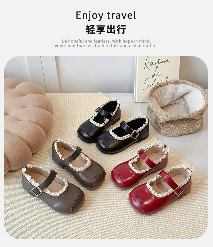 2025 New Children's Flats Simple Lolita Girls Princess Leather Shoes Walking Versatile Sweet Pleated Kids Causal Fashion Shoes