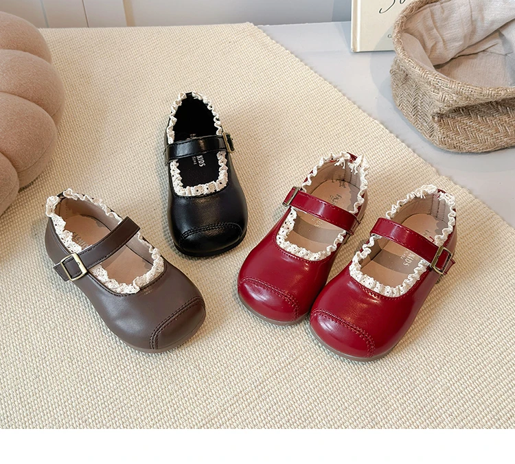 2025 New Children's Flats Simple Lolita Girls Princess Leather Shoes Walking Versatile Sweet Pleated Kids Causal Fashion Shoes