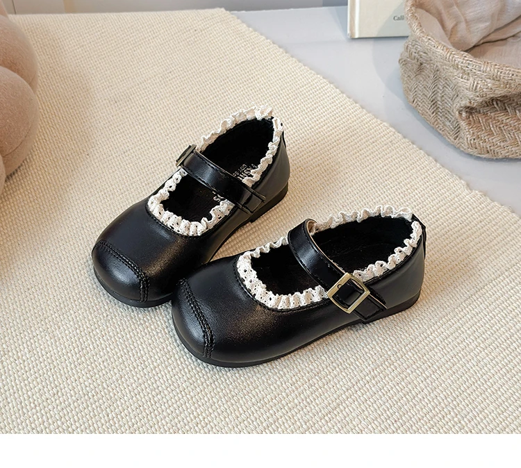 2025 New Children's Flats Simple Lolita Girls Princess Leather Shoes Walking Versatile Sweet Pleated Kids Causal Fashion Shoes