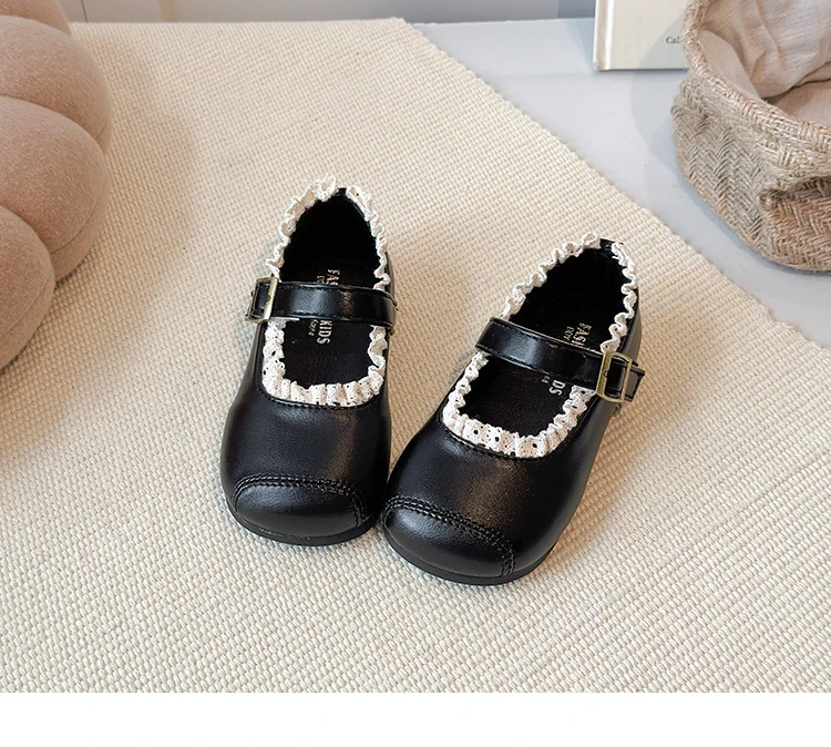 2025 New Children's Flats Simple Lolita Girls Princess Leather Shoes Walking Versatile Sweet Pleated Kids Causal Fashion Shoes