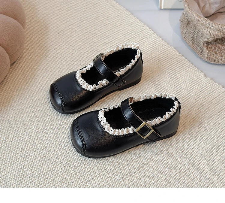 2025 New Children's Flats Simple Lolita Girls Princess Leather Shoes Walking Versatile Sweet Pleated Kids Causal Fashion Shoes