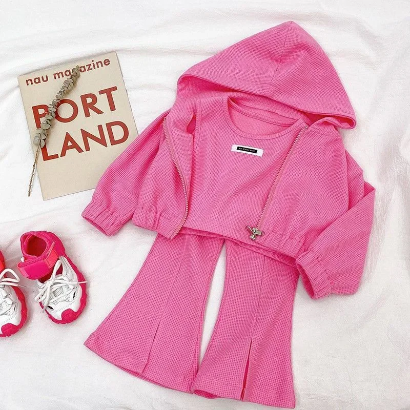 Children's Clothing Sets Hoodie+ Tank Top + Bell-bottoms 3Pcs Sets Kids Clothes Girls Baby Girl Outfit Set Kids Boutique Clothes