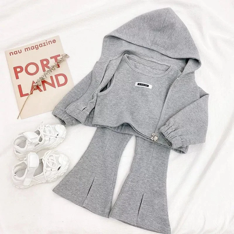 Children's Clothing Sets Hoodie+ Tank Top + Bell-bottoms 3Pcs Sets Kids Clothes Girls Baby Girl Outfit Set Kids Boutique Clothes