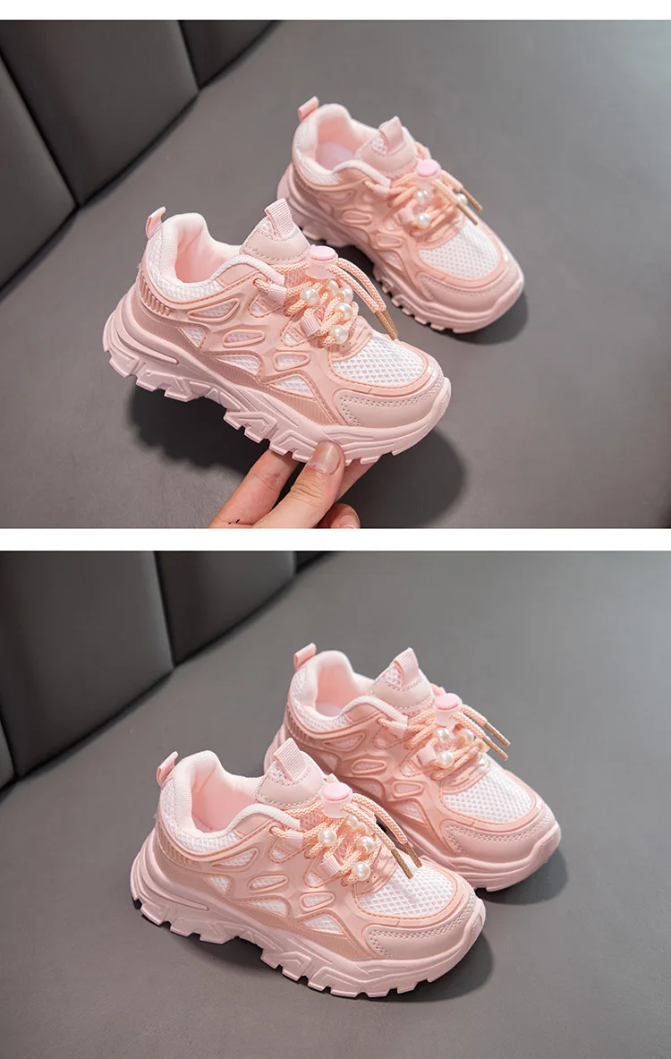 Kids Girls School White Casual Shoes Solid Color Mesh Sports Shoes for Toddlers Fashion Lightweight Children's Running Sneakers