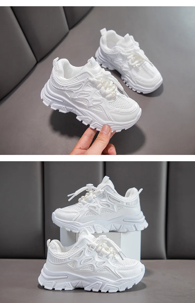 Kids Girls School White Casual Shoes Solid Color Mesh Sports Shoes for Toddlers Fashion Lightweight Children's Running Sneakers