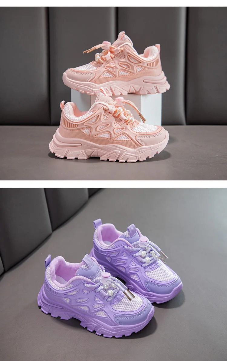 Kids Girls School White Casual Shoes Solid Color Mesh Sports Shoes for Toddlers Fashion Lightweight Children's Running Sneakers