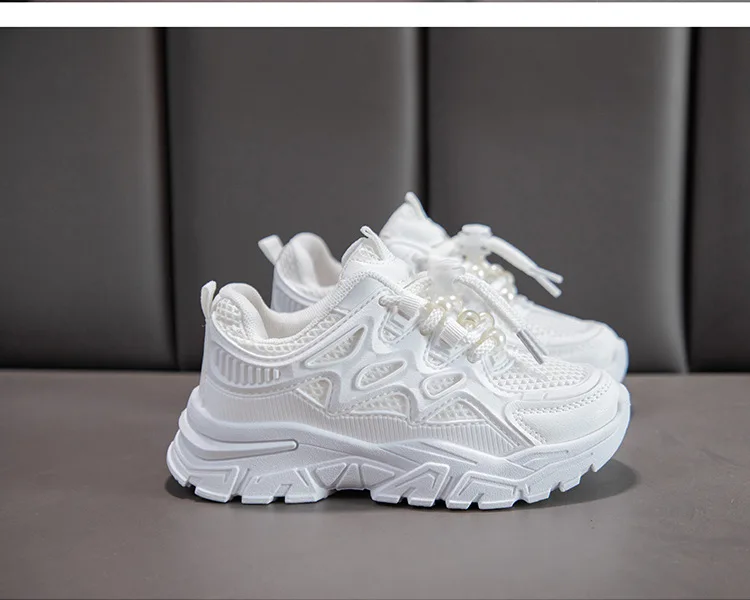 Kids Girls School White Casual Shoes Solid Color Mesh Sports Shoes for Toddlers Fashion Lightweight Children's Running Sneakers
