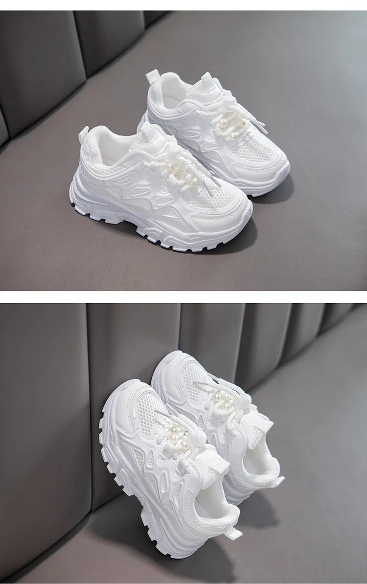 Kids Girls School White Casual Shoes Solid Color Mesh Sports Shoes for Toddlers Fashion Lightweight Children's Running Sneakers
