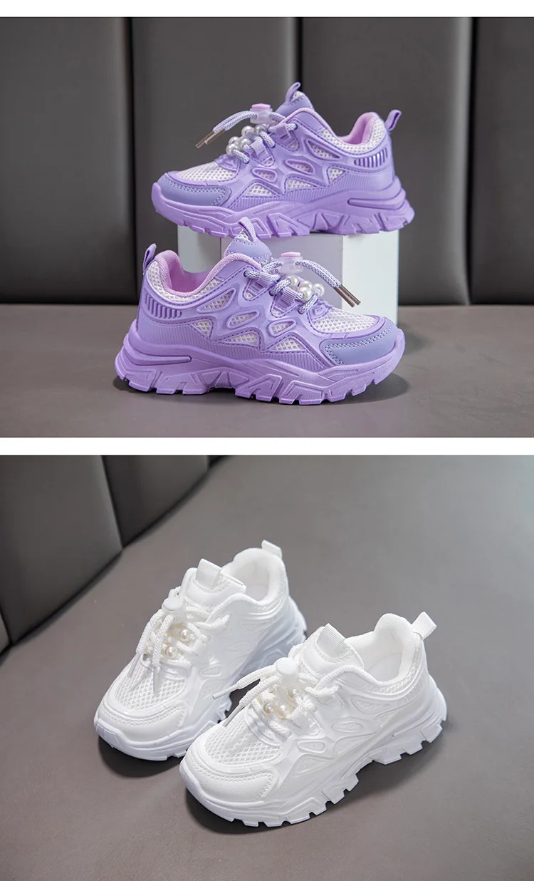 Kids Girls School White Casual Shoes Solid Color Mesh Sports Shoes for Toddlers Fashion Lightweight Children's Running Sneakers
