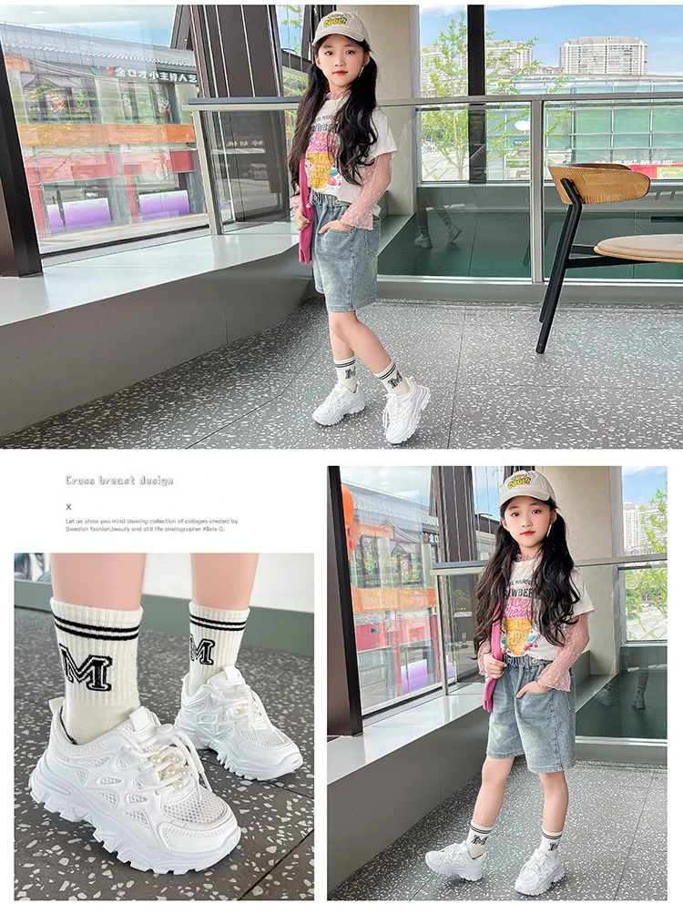 Kids Girls School White Casual Shoes Solid Color Mesh Sports Shoes for Toddlers Fashion Lightweight Children's Running Sneakers