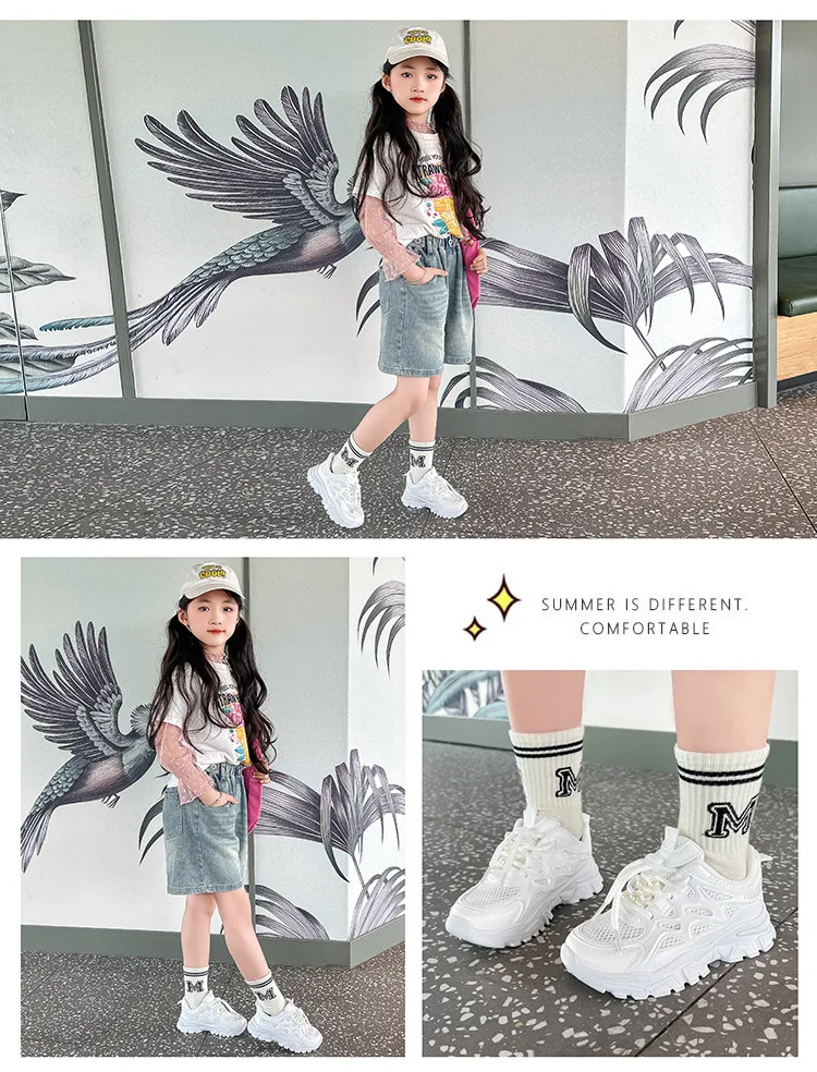 Kids Girls School White Casual Shoes Solid Color Mesh Sports Shoes for Toddlers Fashion Lightweight Children's Running Sneakers