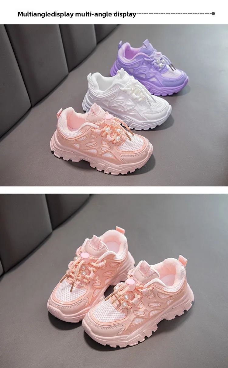 Kids Girls School White Casual Shoes Solid Color Mesh Sports Shoes for Toddlers Fashion Lightweight Children's Running Sneakers