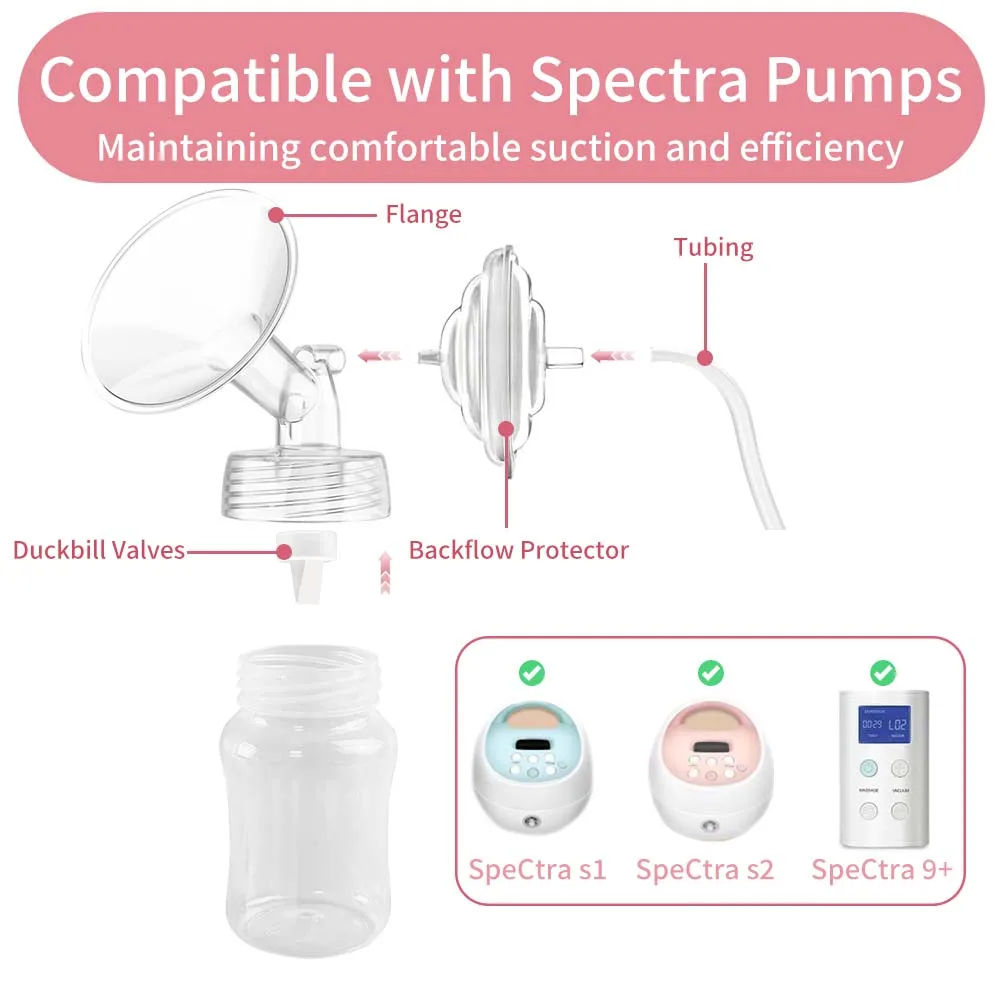 Pump Parts Compatible with Spectra S1/S2 Replacement Kit, Includes Flange, Duckbill Valve, Backflow Protector, Tubing and Bottle