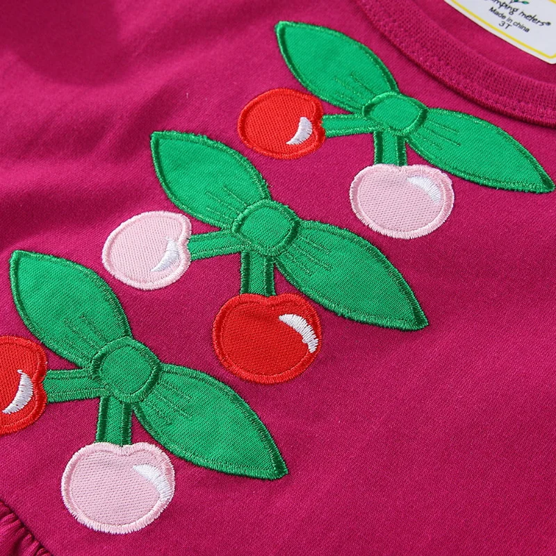 Jumping Meters Princess Dress for Girls Cherry Embroidery Short Sleeve Summer Party Birthday Wedding Baby Frocks Children Dress