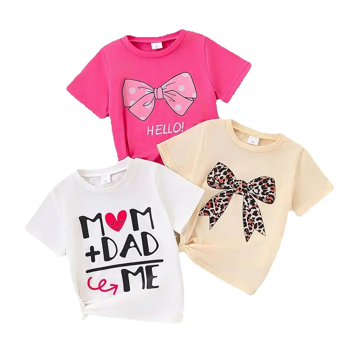 Summer 3-Piece Girls' Casual Ensemble Knit Fabric Round Neck Short-Sleeved Top Slightly Elastic Outfit for Girls