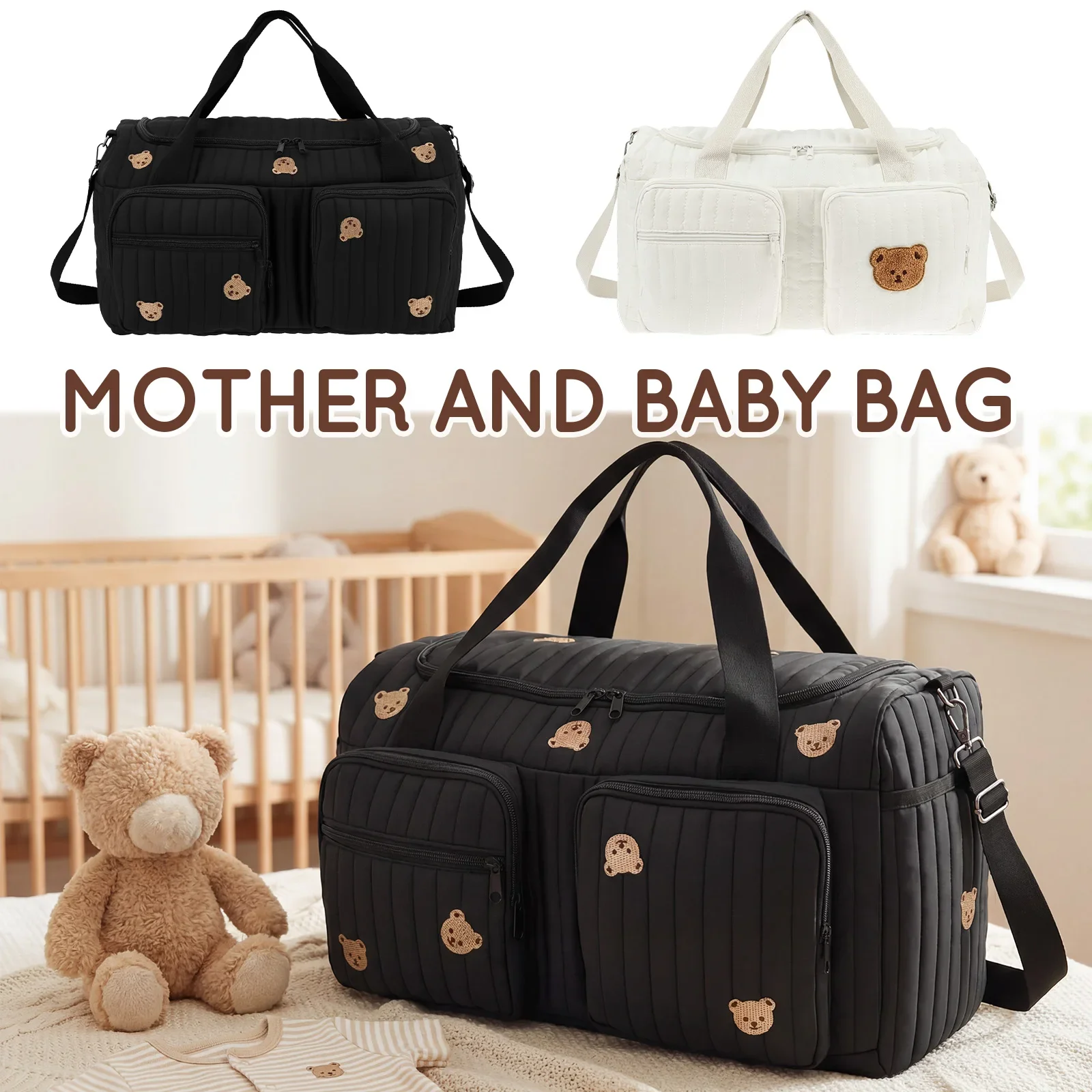 Portable Mommy Bag Large Capacity Hospital Maternity Bag with Shoulder Strap and Multiple Pockets Multipurpose Diaper Tote Bags