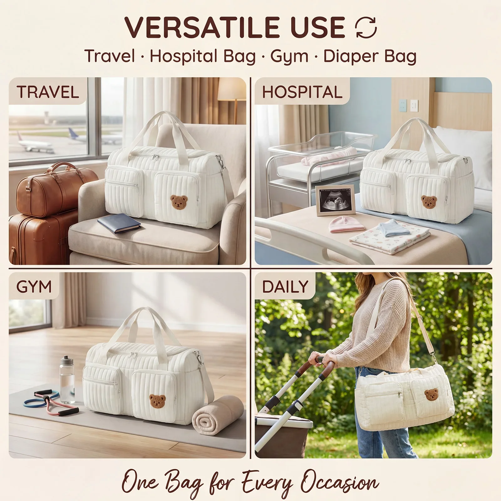 Portable Mommy Bag Large Capacity Hospital Maternity Bag with Shoulder Strap and Multiple Pockets Multipurpose Diaper Tote Bags