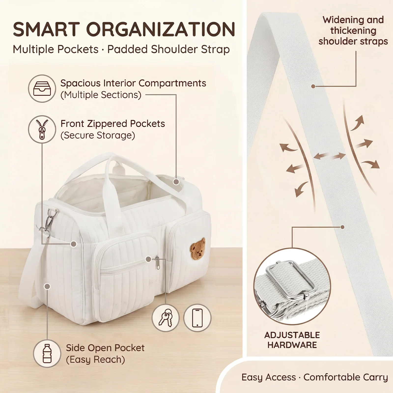Portable Mommy Bag Large Capacity Hospital Maternity Bag with Shoulder Strap and Multiple Pockets Multipurpose Diaper Tote Bags