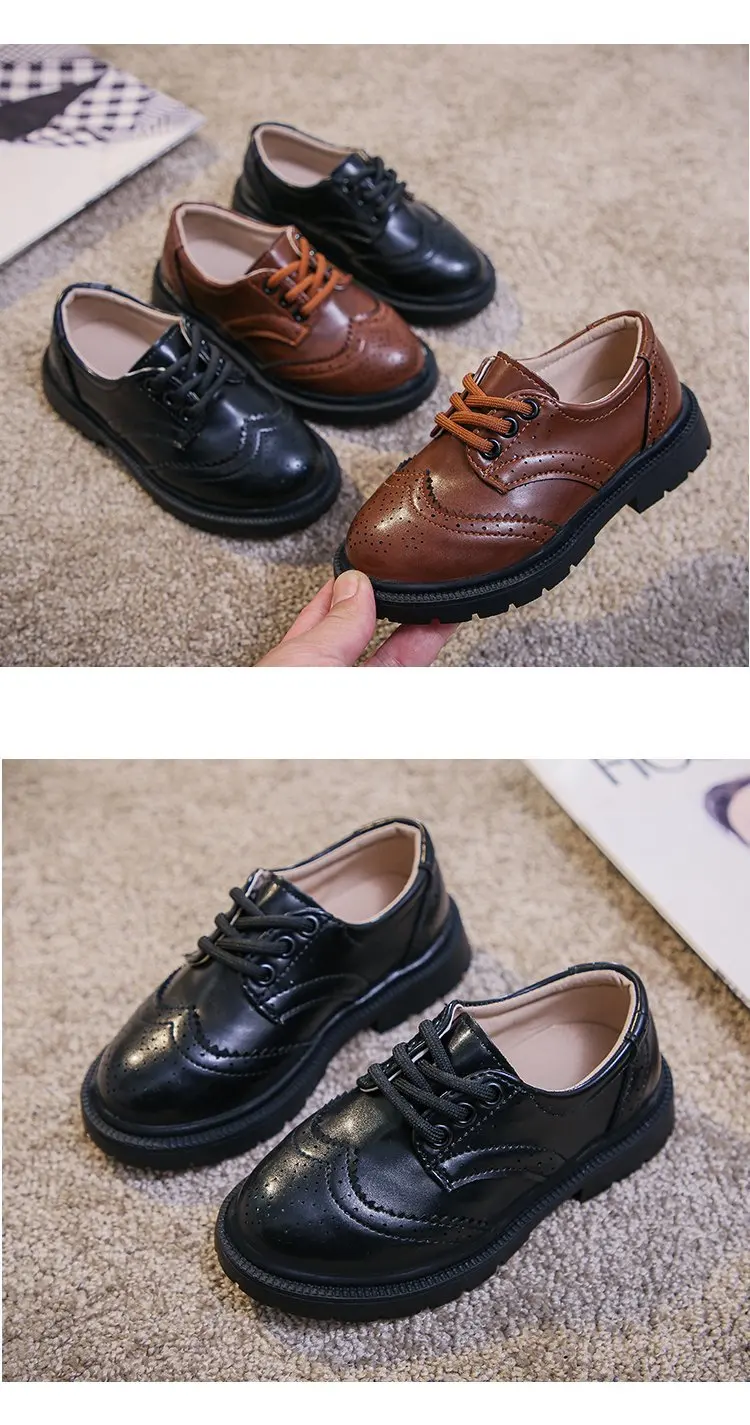 Boys Formal Shoes Girls Leather Shoes Black for School Party Wedding Lace-up Kids Oxfords Classic Fashion Soft 26-36 Breathable