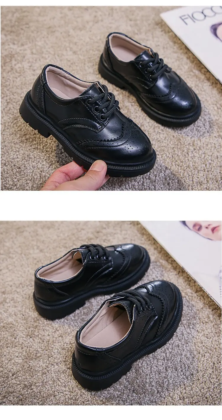 Boys Formal Shoes Girls Leather Shoes Black for School Party Wedding Lace-up Kids Oxfords Classic Fashion Soft 26-36 Breathable