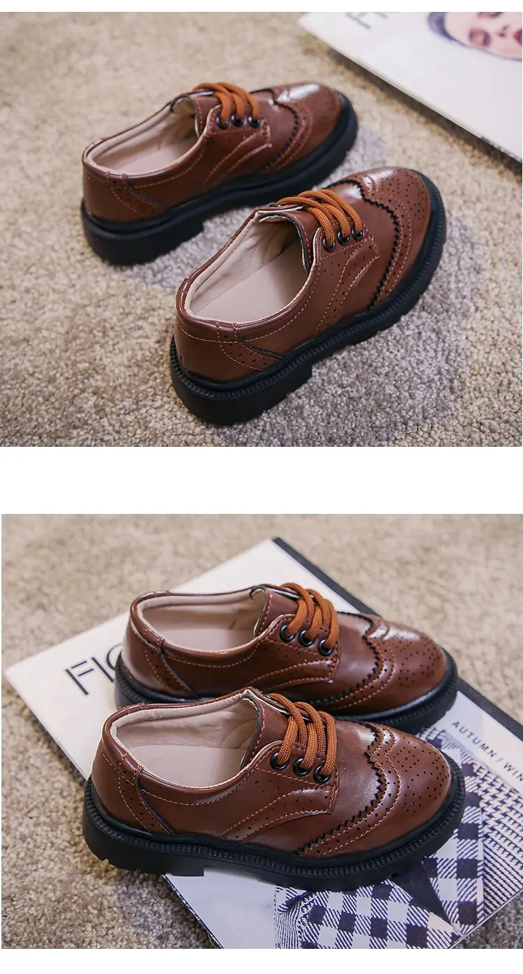 Boys Formal Shoes Girls Leather Shoes Black for School Party Wedding Lace-up Kids Oxfords Classic Fashion Soft 26-36 Breathable