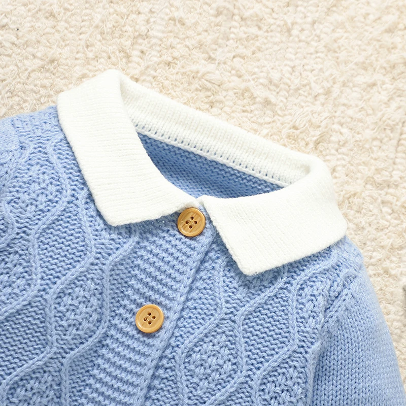 Blue Baby Rompers Knit Fashion Turtle Neck Long Sleeve Newborn Boys Jumpsuits Outfits One Piece Toddler Playsuits 0-18m Clothing