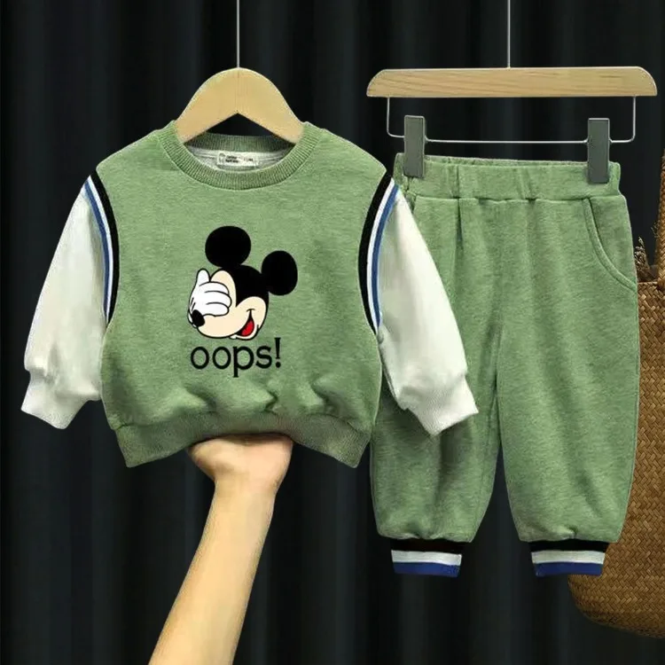 Spring Autumn Children's Clothing Sets Cartoon Printed Boys Spliced Long Sleeve Tracksuits Kids Sweatshirt and Pants 2 Piece Set