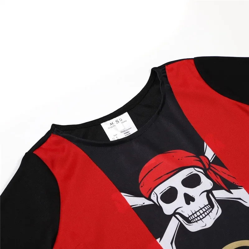 Boys Pirate Costume Set Short‑Sleeve Top Long Striped Pants Halloween Trick Or Treat Birthday Themed Party Outfit