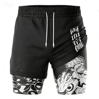 Japanese Anime Style "Ice Crack" Double-layer Shorts, Sports Men's Five-inch Pants