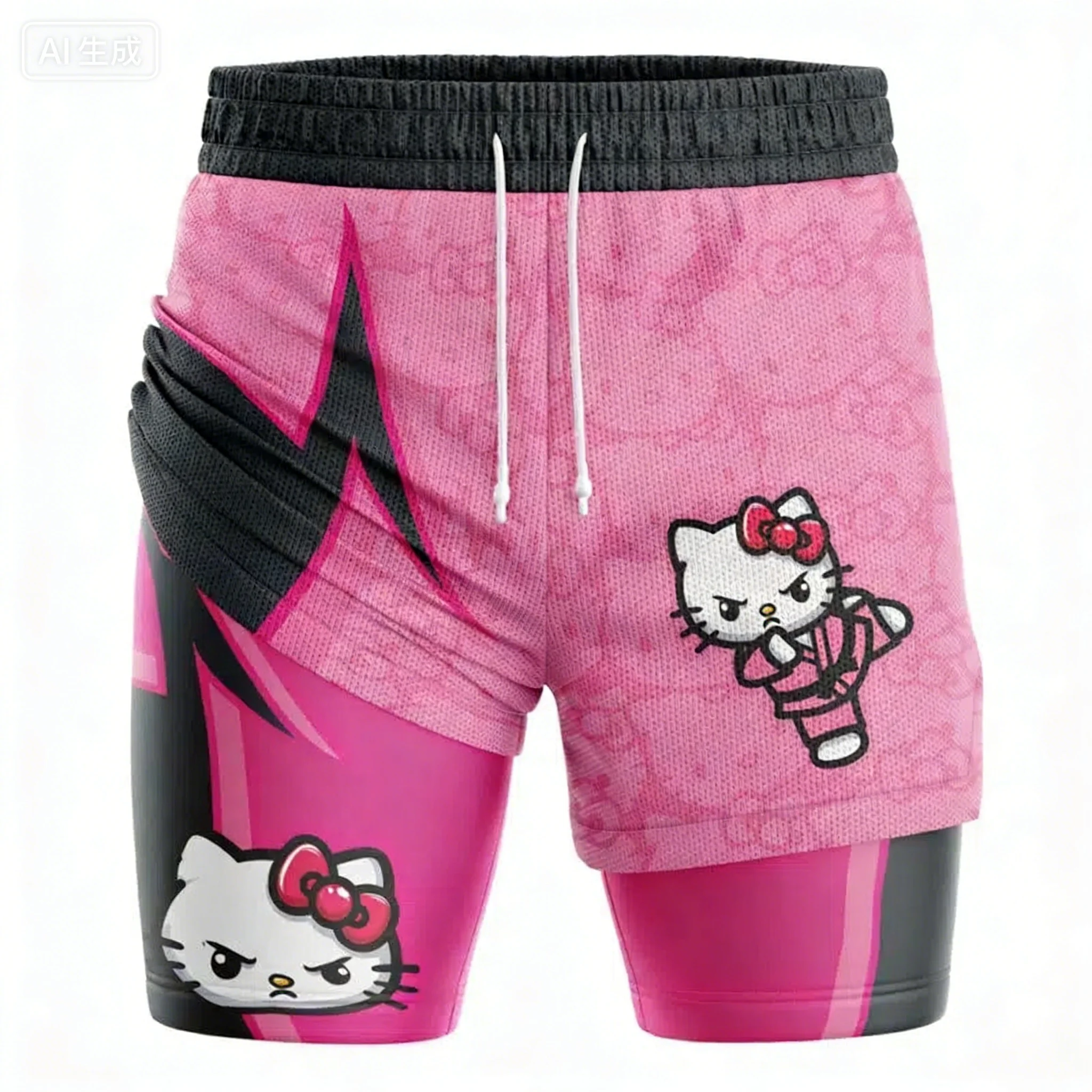 Japanese Anime Style "Ice Crack" Double-layer Shorts, Sports Men's Five-inch Pants