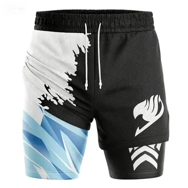 Japanese Anime Style "Ice Crack" Double-layer Shorts, Sports Men's Five-inch Pants