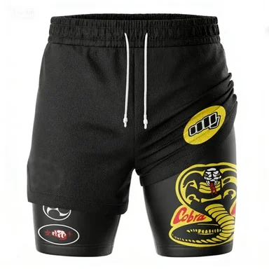 Japanese Anime Style "Ice Crack" Double-layer Shorts, Sports Men's Five-inch Pants