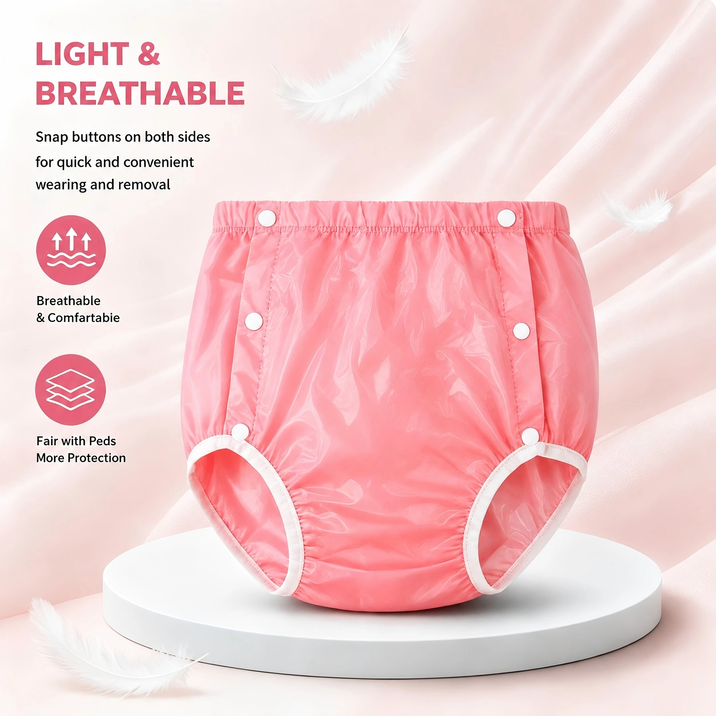 1 Piece Washable Reusable Adult Cloth Pants Pink & Transparent Soft Breathable Comfortable Lightweight Cost Saving Machine Wash