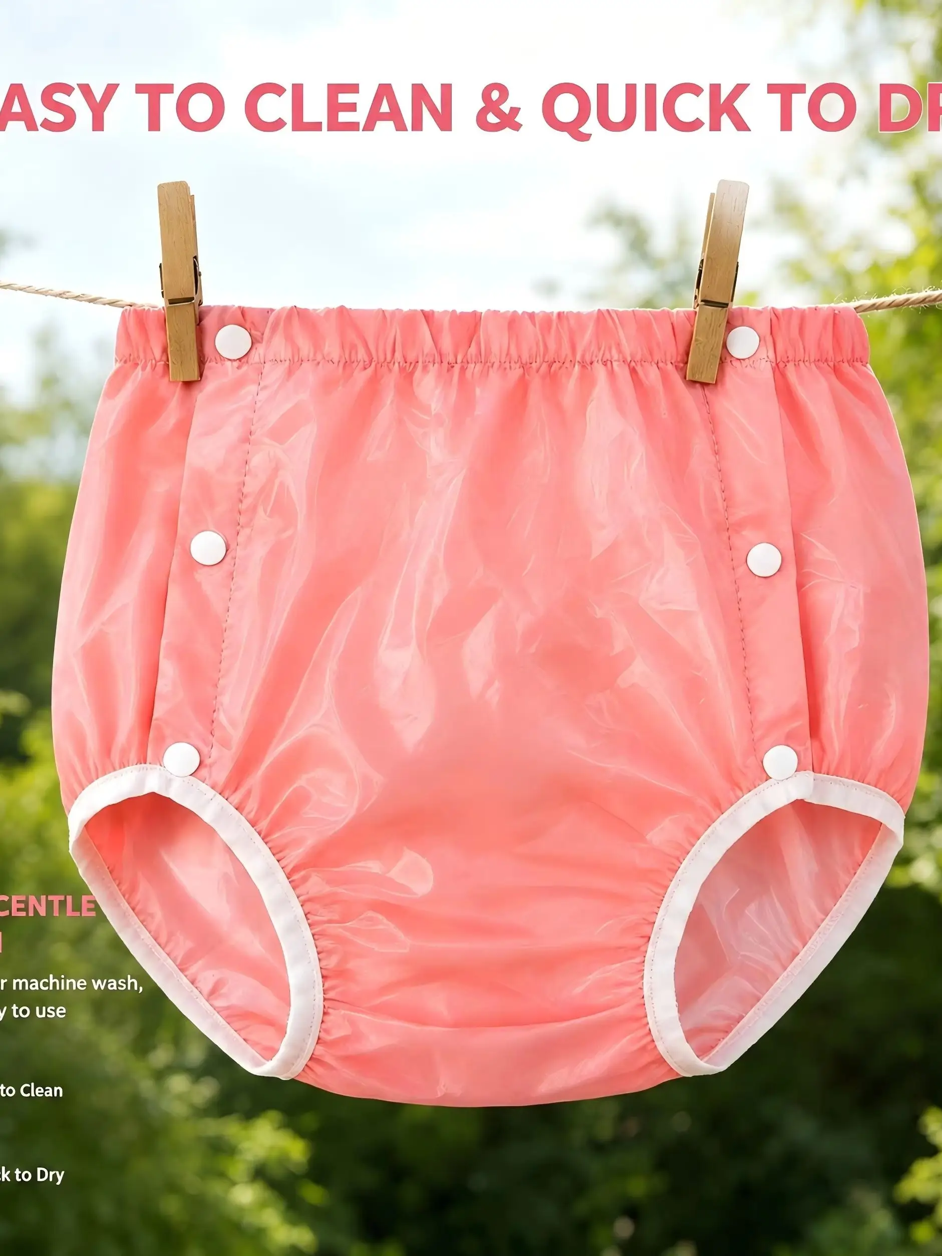 1 Piece Washable Reusable Adult Cloth Pants Pink & Transparent Soft Breathable Comfortable Lightweight Cost Saving Machine Wash