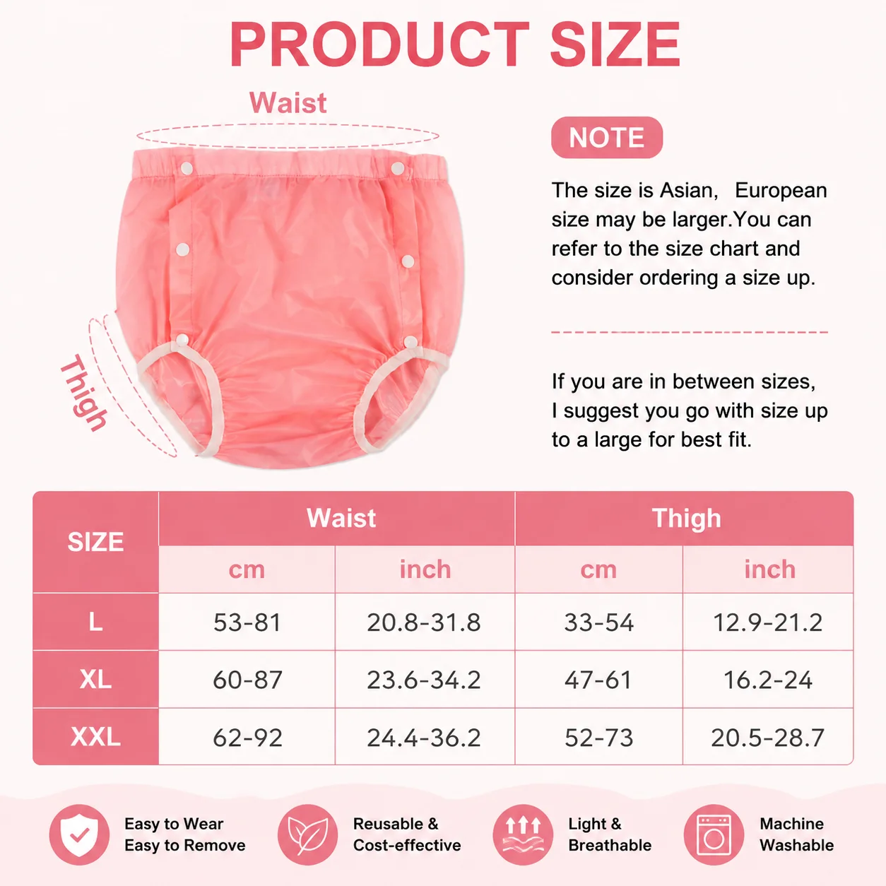 1 Piece Washable Reusable Adult Cloth Pants Pink & Transparent Soft Breathable Comfortable Lightweight Cost Saving Machine Wash
