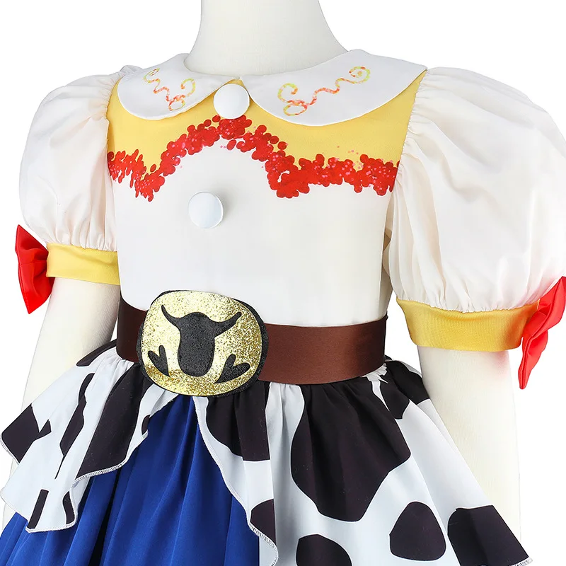 2026 Movie Cosplay Costume Kids Western Cowgirl Outfit Puff Sleeve 2-8Y Halloween Woody Dress Jessie Toy Party Role Play Apparel