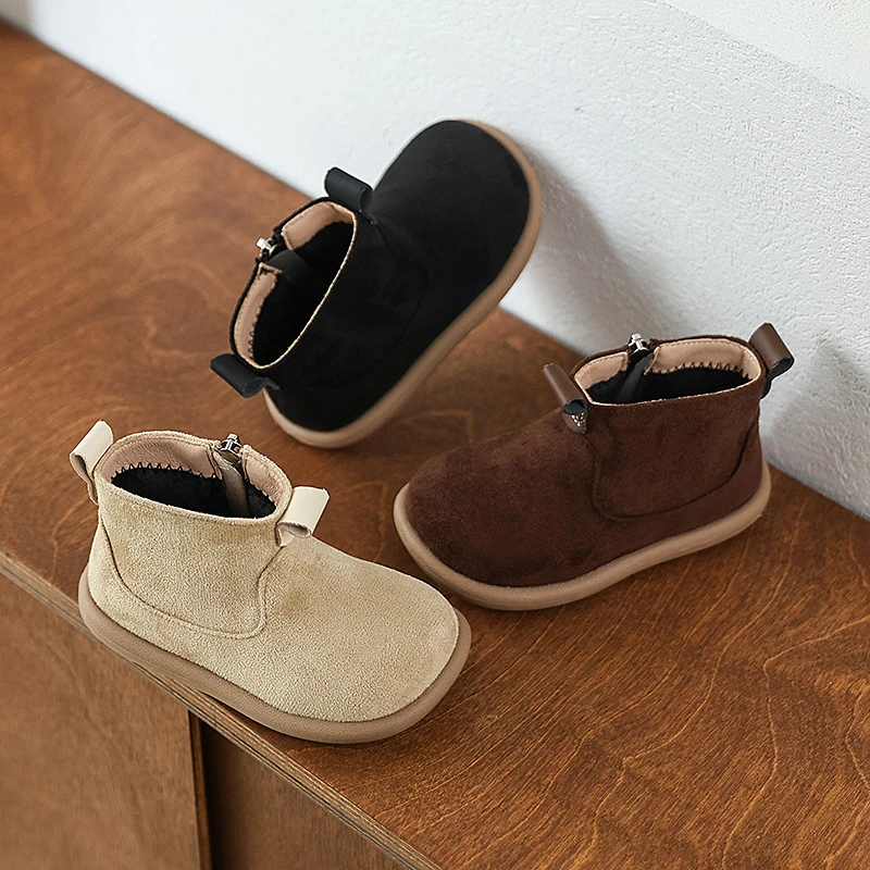 Baby Boys Girls Boots Autumn Winter Children Casual Shoes Outdoor Anti-slip Infant Shoes Oxford Suede Plush Kids Ankle Boots