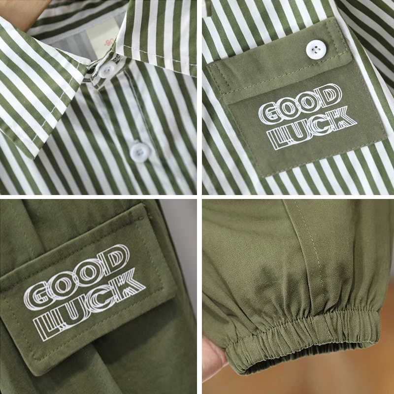 New Spring Autumn Boys Clothing Sets Long Sleeve Striped Letter Label Shirt + Pants 2Pcs Suit For 2-8 Years Kids Casual Outfits