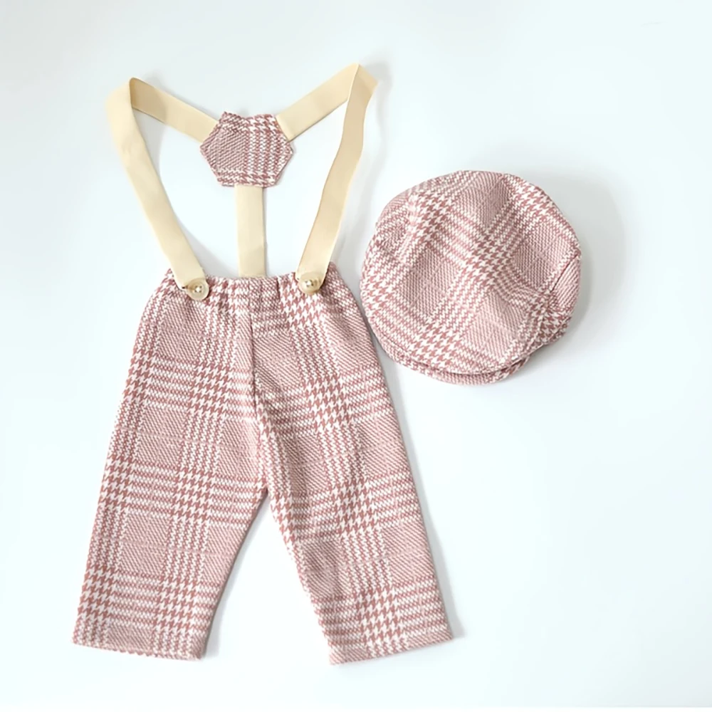 Newborn Flat Cap Sets Boy Overalls For Photo Shoot Bebe Fotografia Outfit Pants Suspender Straps Photo Baby Photography Props