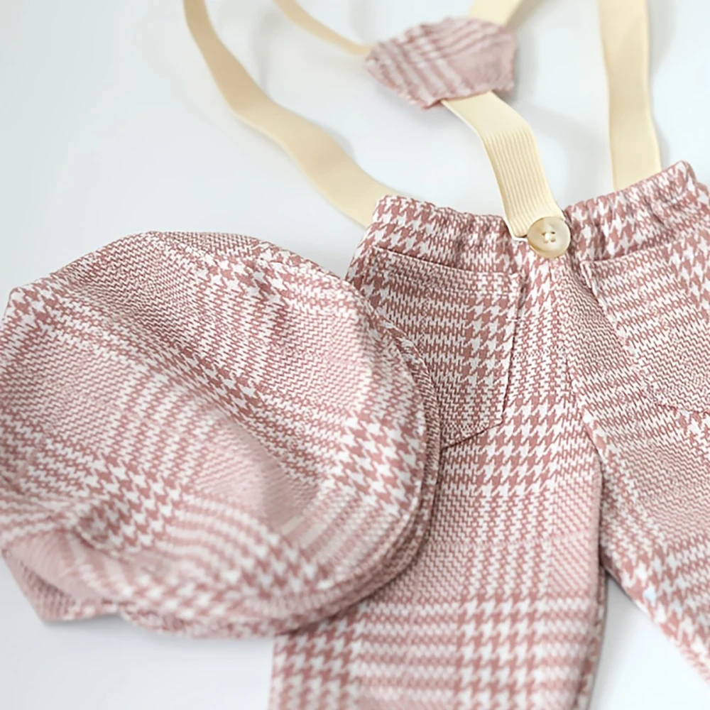 Newborn Flat Cap Sets Boy Overalls For Photo Shoot Bebe Fotografia Outfit Pants Suspender Straps Photo Baby Photography Props