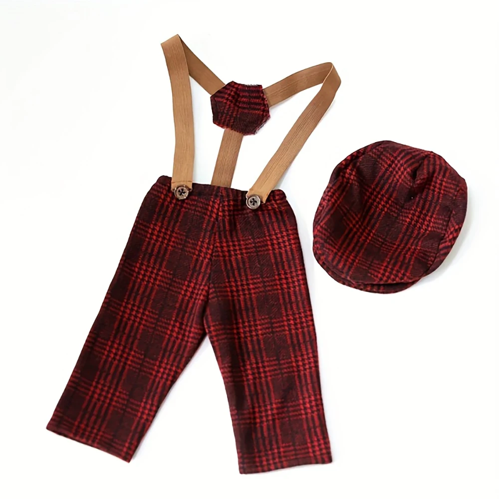 Newborn Flat Cap Sets Boy Overalls For Photo Shoot Bebe Fotografia Outfit Pants Suspender Straps Photo Baby Photography Props