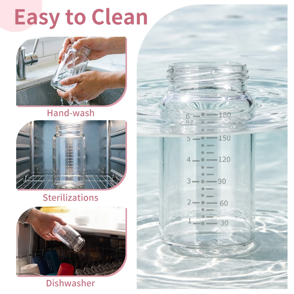 2Pcs 180ml Wide-Mouth Breastmilk Storage Bottles with Sealing Cap, Leak-Proof Design, Compatible with Spectra S1 S2 Breast Pumps