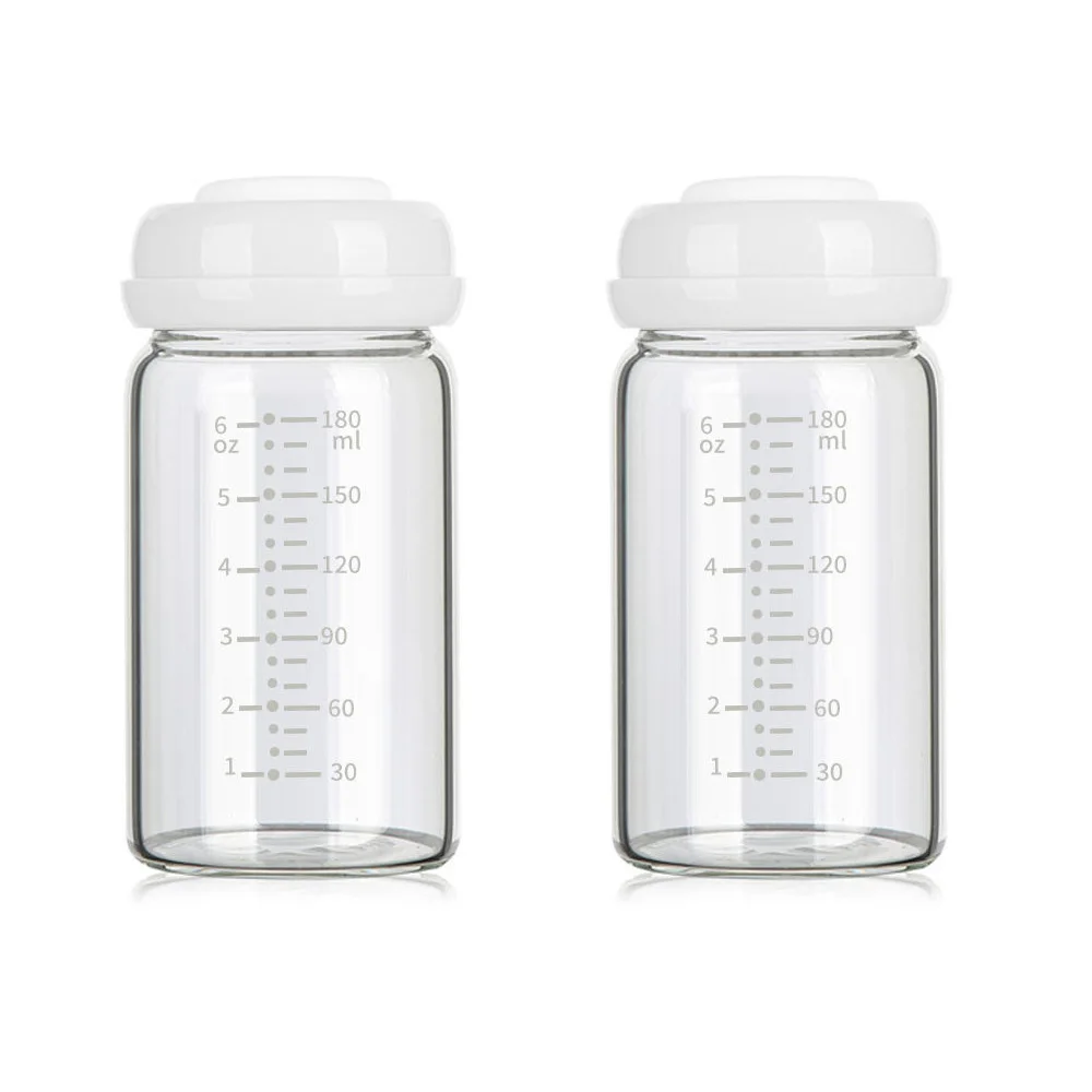 2Pcs 180ml Wide-Mouth Breastmilk Storage Bottles with Sealing Cap, Leak-Proof Design, Compatible with Spectra S1 S2 Breast Pumps