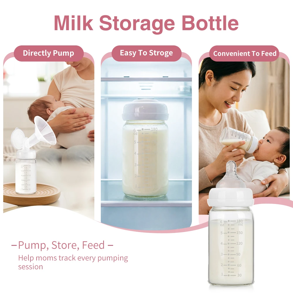 2Pcs 180ml Wide-Mouth Breastmilk Storage Bottles with Sealing Cap, Leak-Proof Design, Compatible with Spectra S1 S2 Breast Pumps