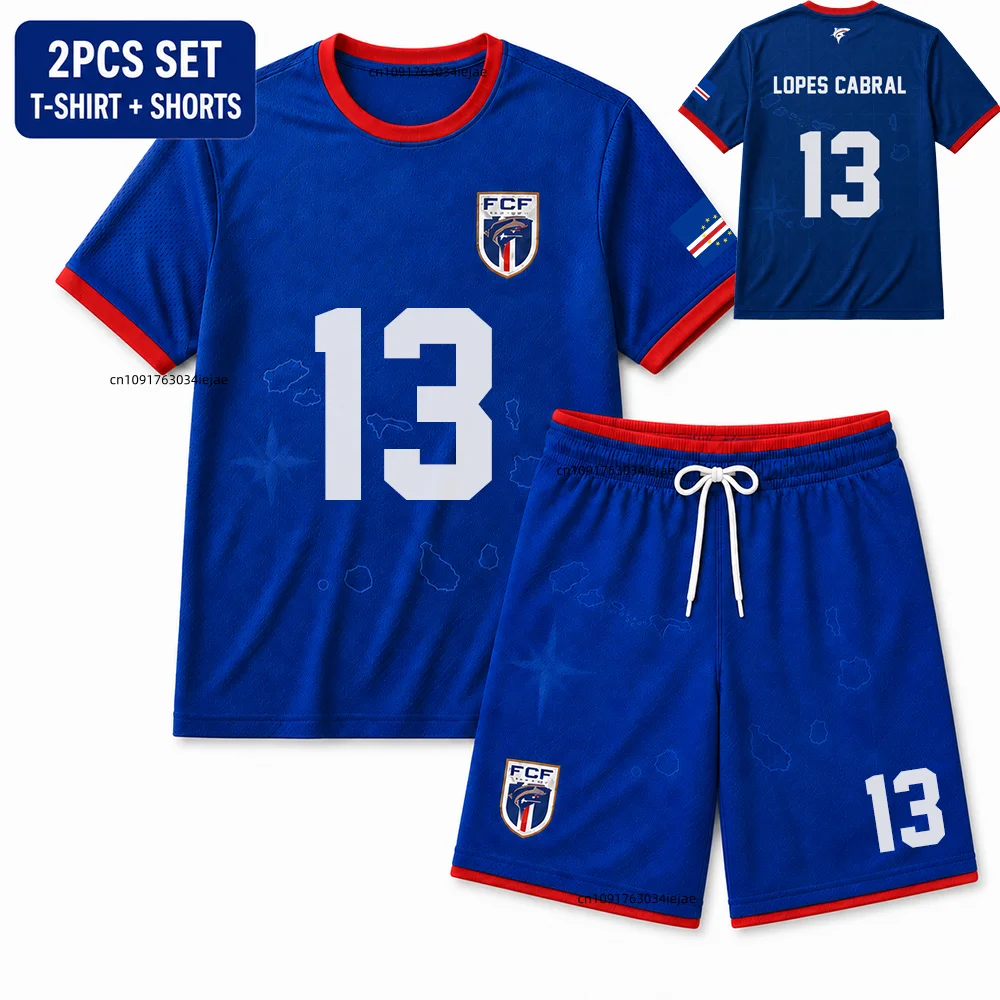2026 Cape Verde Kids Football Jersey Set Boys Girls Fan Short Sleeve T-Shirt Shorts 2 Piece Sports Training Summer Uniform